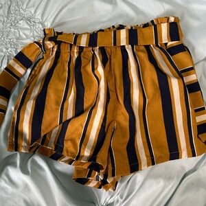SHEIN Mustard and Navy Striped High Waist Shorts